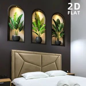 A set of 3 (30cm*60cm*3pcs) simple potted plant wall stickers for bedroom, living room, bathroom background wall. Wall sticker for beautification and decoration Wall Art Stickers ATW18006