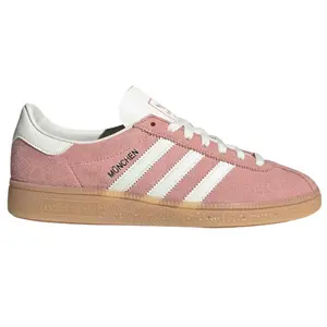 Adidas Muenchen Wonder Mauve Off White Silver Metallic Pink Women's Sneaker JS3992 Authentic Original White Striped Athletic Sports Trainer Low Top Unisex Fashion Shoe