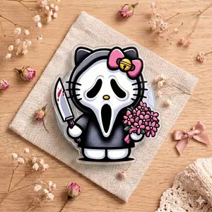 Magnetic Phone Grip Spooky Cute Cat Design, Horror Movie Kitten Phone Stand Holder, Removable Magnet Griptok For iPhone Android