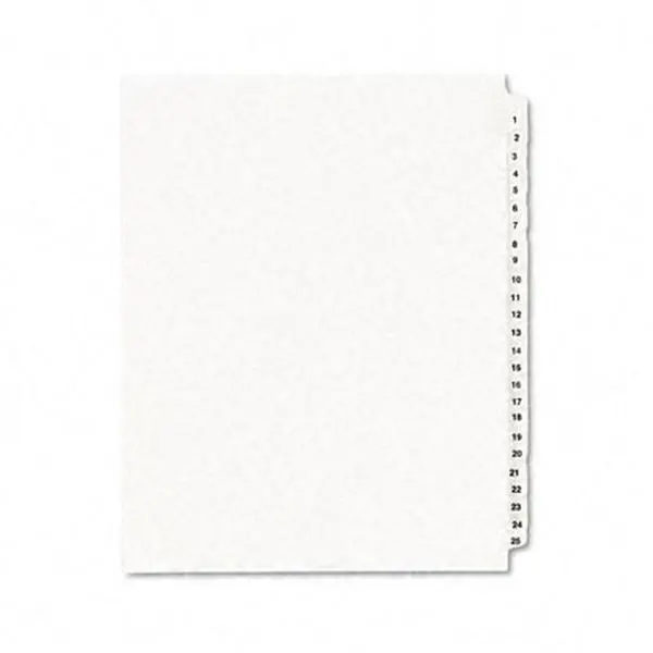Avery 01330 Legal Side Tab Divider - 1-25 Titles, Letter Size, White, 1 Set, Laminated Tabs, Reinforced Paper, for File Organization & Any Binding, 11 X 8 1/2