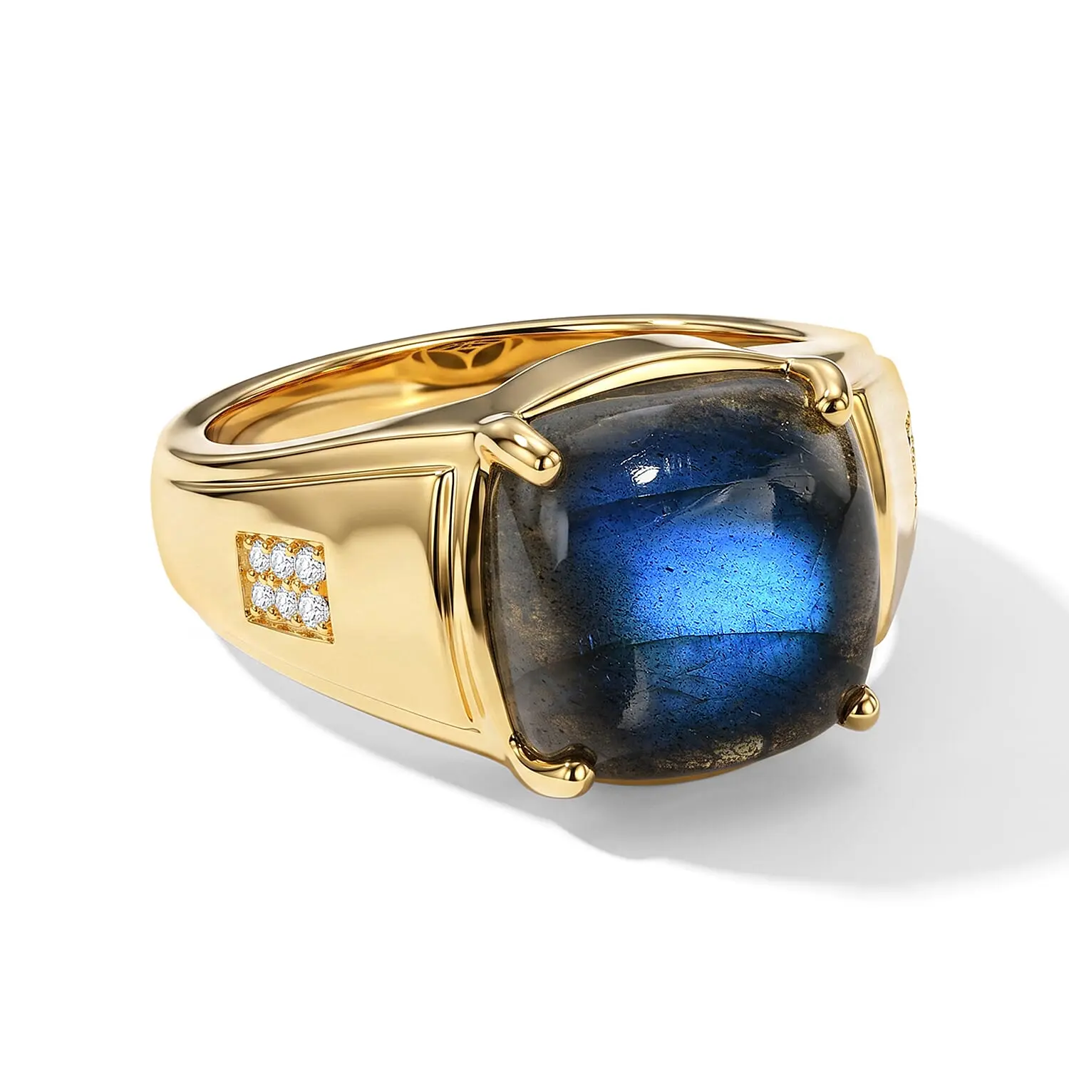 EverTrue AAA Malagasy Labradorite, White Zircon Men''s Ring in 18K YG Plated (Size 10.0) 8.85 ctw