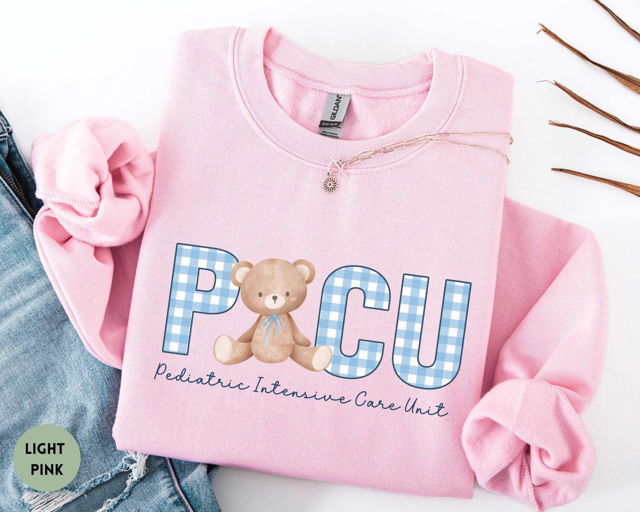 Picu Nurse T-SHIRT / Sweatshirt, Pediatric Intensive Care Unit Nurse , Nurse PICU Blue Gingham , Future Peds Nurse Gift, Cute Picu Gift Sleeve Unisex