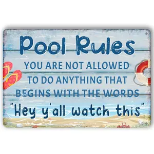 Funny Pool Sign Pool Decor Pool Rules Metal Tin Signs Pool Decorations Outdoor Swimming Pool Backyard Bar Welcome To Our Pool Decorating Signage Pool Deck Accessories Metal Plaque Wall Art