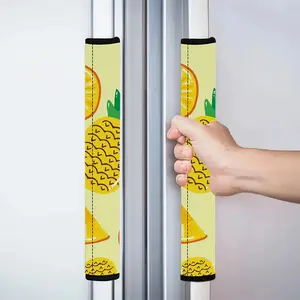 2pcs 4.7x15.7 inch Cheerful Pineapple and Lemon Pattern Kitchen Appliance Handle Covers | Removable and Reusable Protective Covers for Refrigerator/Dishwasher/Microwave/Oven.  Home Decor, Holiday Gift. 1230LYY