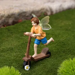 Fairy Riding Scooter Figurine, Fun Garden Fairy Tale Scene Decoration, Garden Sculptures Statues, Resin Hand-Painted Craft, Home Desktop Ornament, Family Gift, Decorative Figurines, Home Ornaments, Decorative Figures