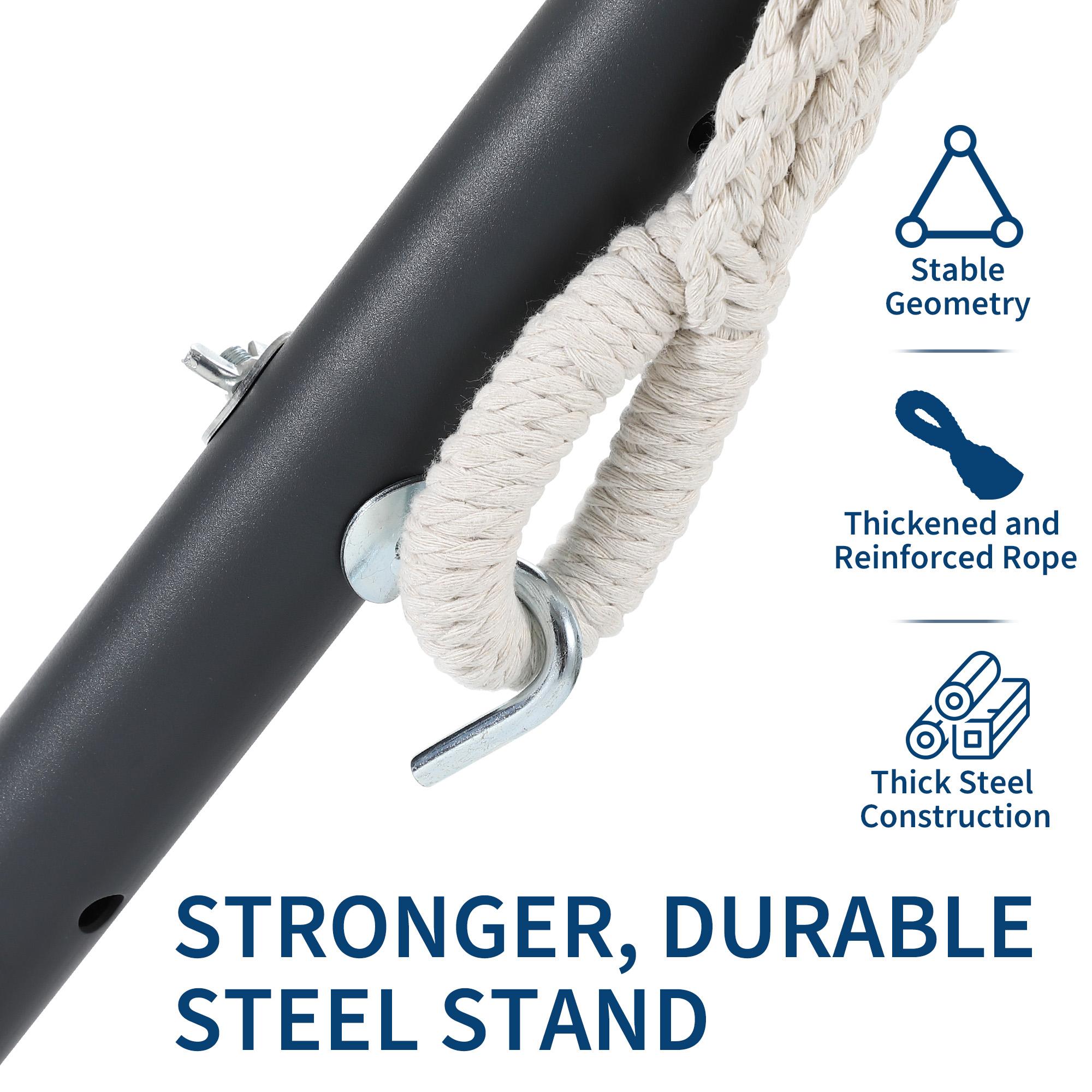 Double Hammock with Steel Stand, Indoor Outdoor Bed w/Carrying Bag, 2-Person Capacity Double Hammock with Stand – 450 lbs Capacity – Adjustable Two-Person Outdoor Hammock Chair – Sturdy Steel Frame, Thick Cotton Ropes, Portable Carry Bag