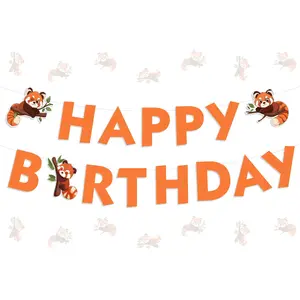 1Set Red Panda Birthday Banner Pandas and Bamboo Theme Birthdays Banners Animal Theme Birthday Banner Bdays Decor for Boys and Girls 1anniversary 2anniversary 3anniversary Bday Party Baby Shower Supplies