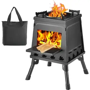 Wood Burning Camp Stove, Portable Camping Wood Stove, Black Woodstove with Carrying Case for Backpacking Outdoor Cooking