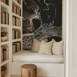 Bespoke Black Marble Wall Mural - Modern Fluid Art Wallpaper