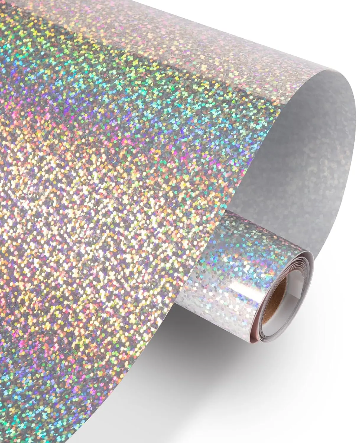 Holographic Glitter Permanent Vinyl, 12" x 10ft Sparkle Silver Permanent Adhesive Vinyl, Easy Weed & Transfer Glitter Roll Compatible with Cricut Cutting Machine, Crafts, Silhouette, Decal