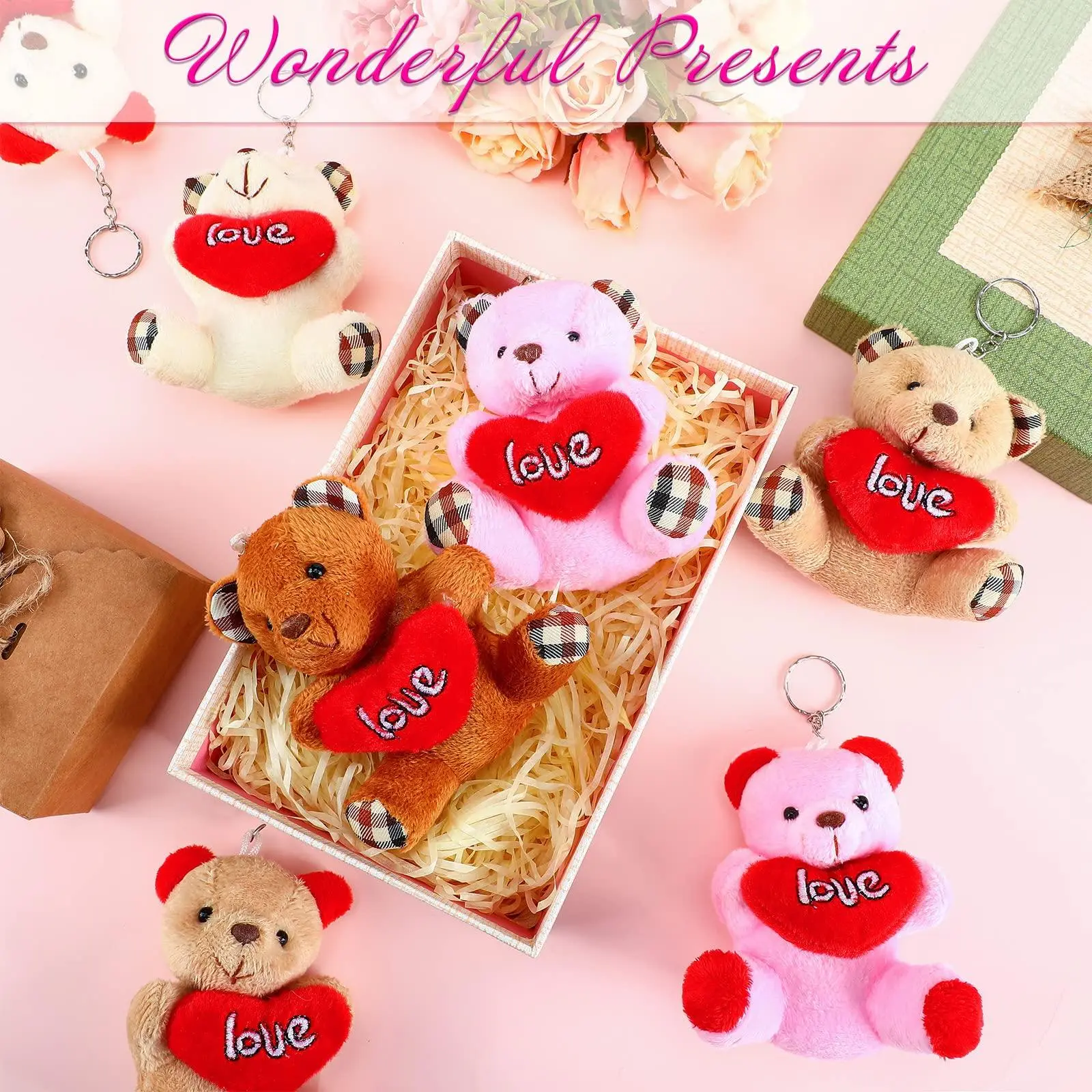Valentines Stuffed Animal Bear Small Plush Cute Heart Bears Stuffed Bears Bulk for Valentine's  Wedding Birthday Party Favors