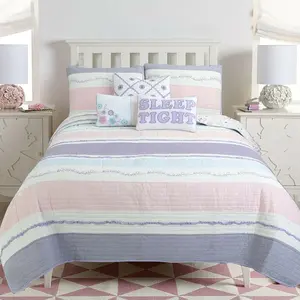 Lavender Blue Pink Ruffles Girl 100% Cotton Reversible Quilt Bedding Set, Coverlet, Bedspread (Lavender Dream, Twin - 2 Piece: 1 Quilt + 1 Sham)