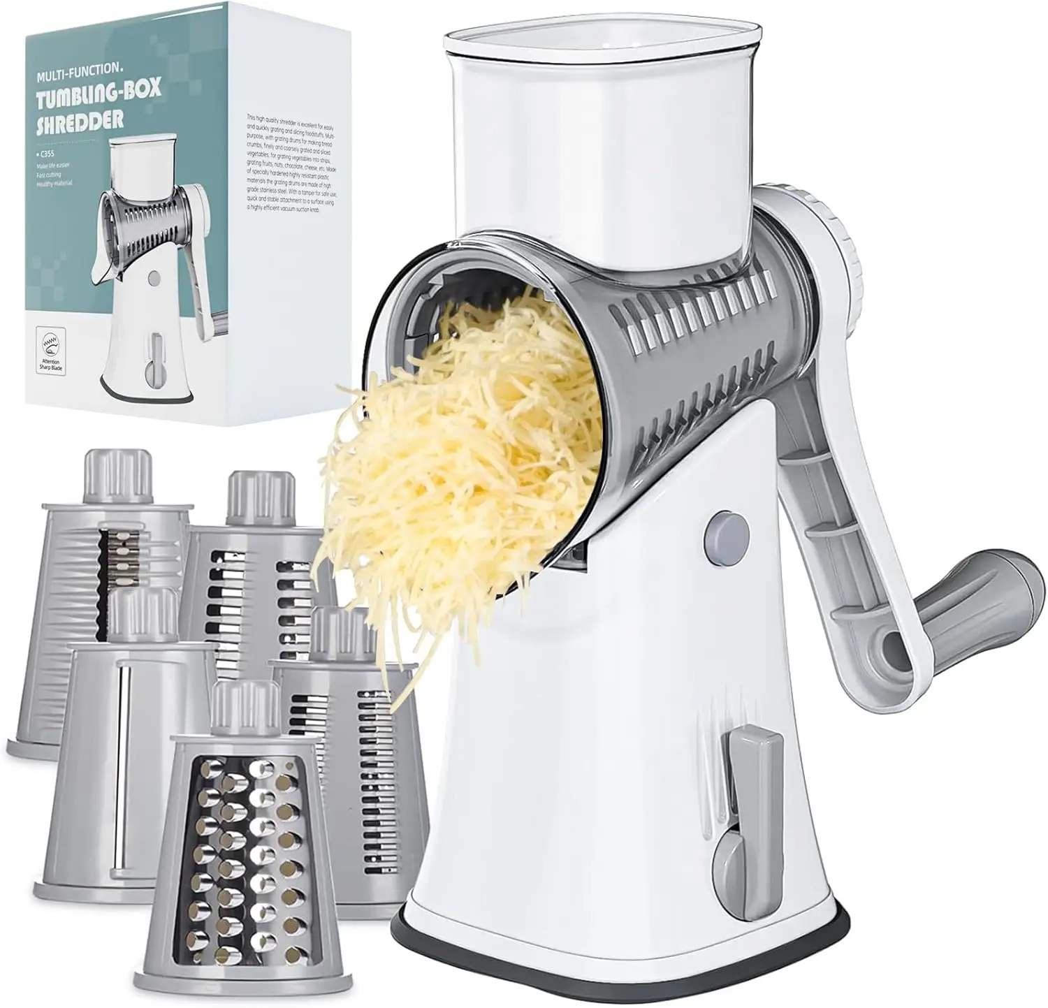 Ourokhome Rotary Cheese Grater ,Gift for mom Vegetable slicer, 5 Blade Drum Vegetable Shredder Potato Slicer