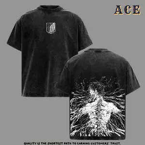 Retro Vintage Limited The Founding Titan Eren Yeager - Attack On Titan Anime Double Printed Washed Tee Unisex Oversize Anime Manga Acid Washed Lightweight Cotton T-Shirt