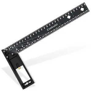 Precision Multi-Angle Measuring Ruler,10-90 Combination Framing Square with Marking Holes, Anti-Drop Right Angle Ruler for Woodworking & Engineering(Metric), Black