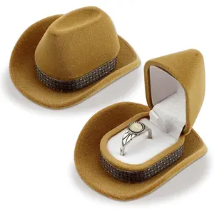 2 count Cowboy Hat  Box,   Ring Box Necklace Holder Western Decor,  Display Storage Case for Engagement Wedding Ceremony Anniversary Valentine's Day
