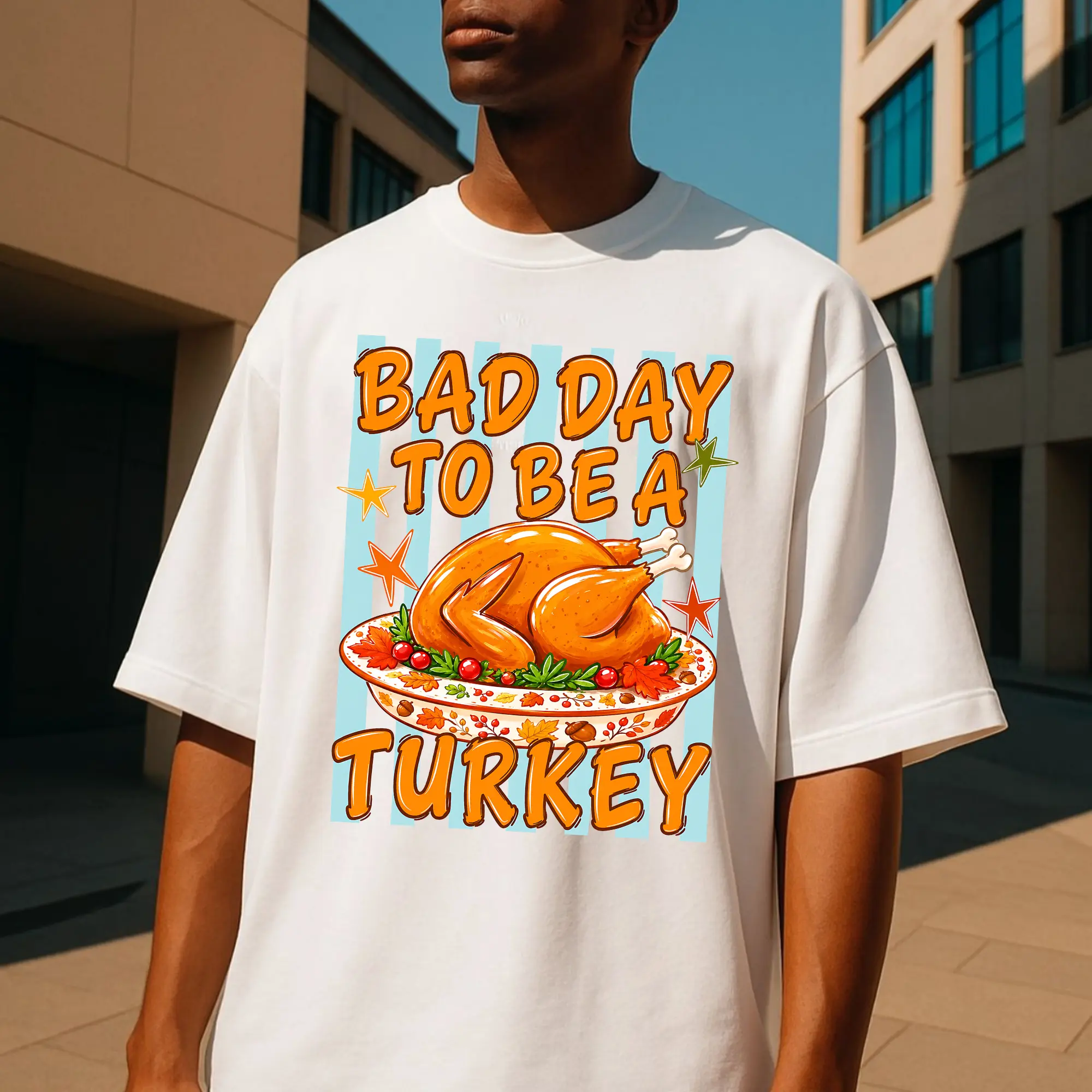 Bad Day to Be a Turkey Funny Thanksgiving T-Shirt Roast Turkey Graphic Tee Thanksgiving Dinner Holiday Shirt Unisex Gift
