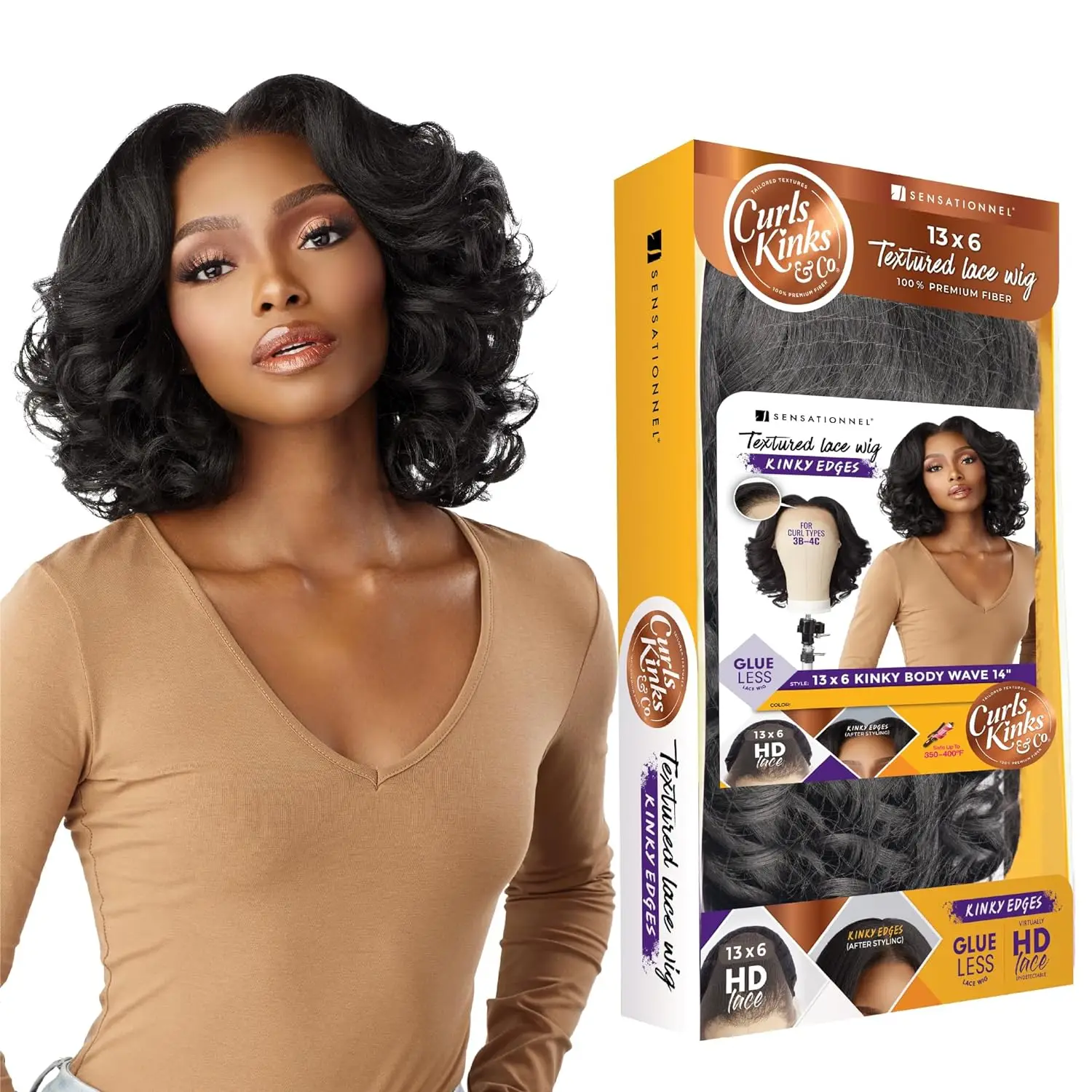 Sensationnel HD Lace Front Wig Curls Kinks N Co Glueless Kinky Edges 13X6 Kinky Body Wave 14"