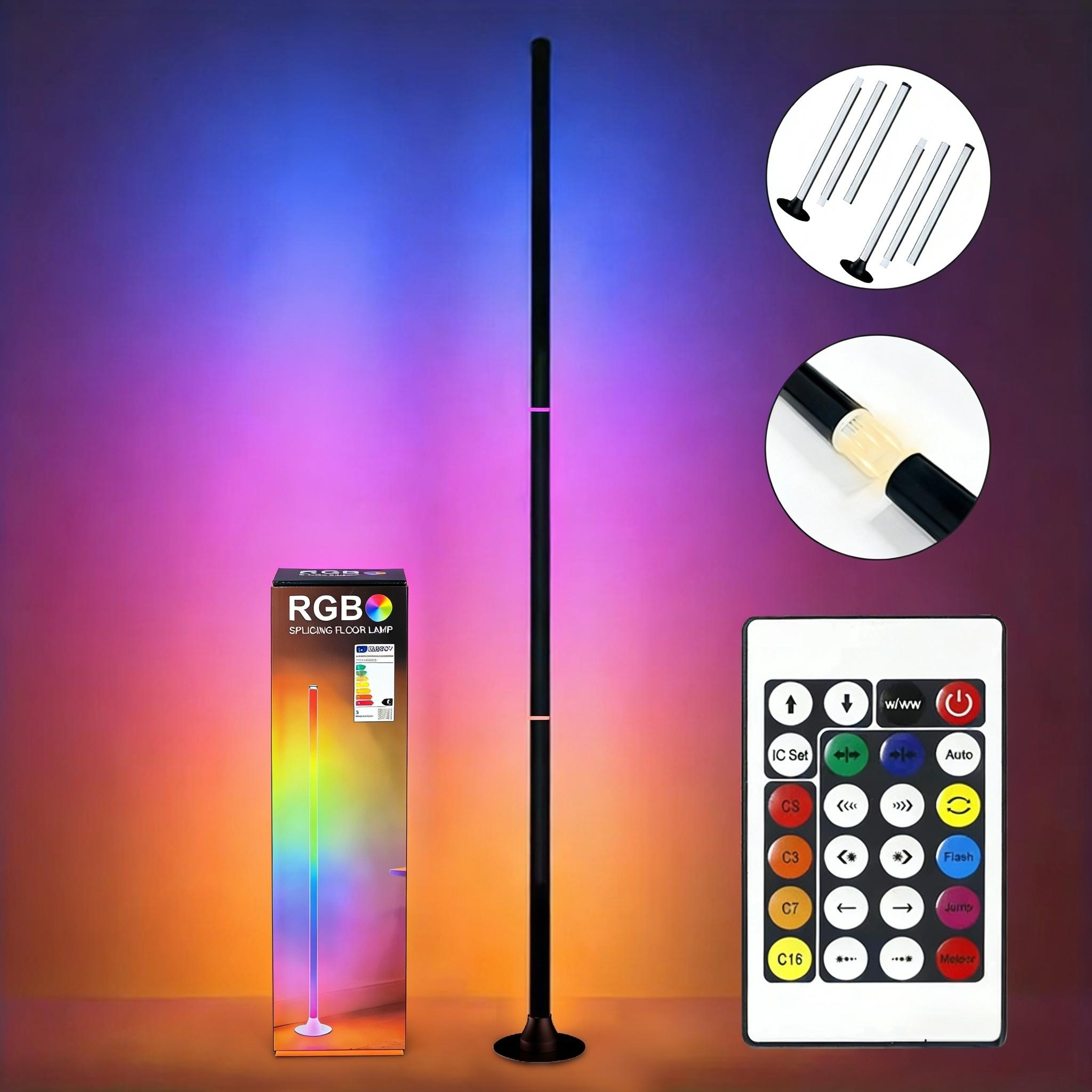 EISSLOLY RGBIC Floor Lamp, Splicing LED Corner Floor Lamp with Remote, 16 Million Colors Dimmable Music Sync Ambient Lighting, Easy Install Minimalist Standing Lamp for Living Room, Bedroom, Gaming Room, Home Decor, White/Black