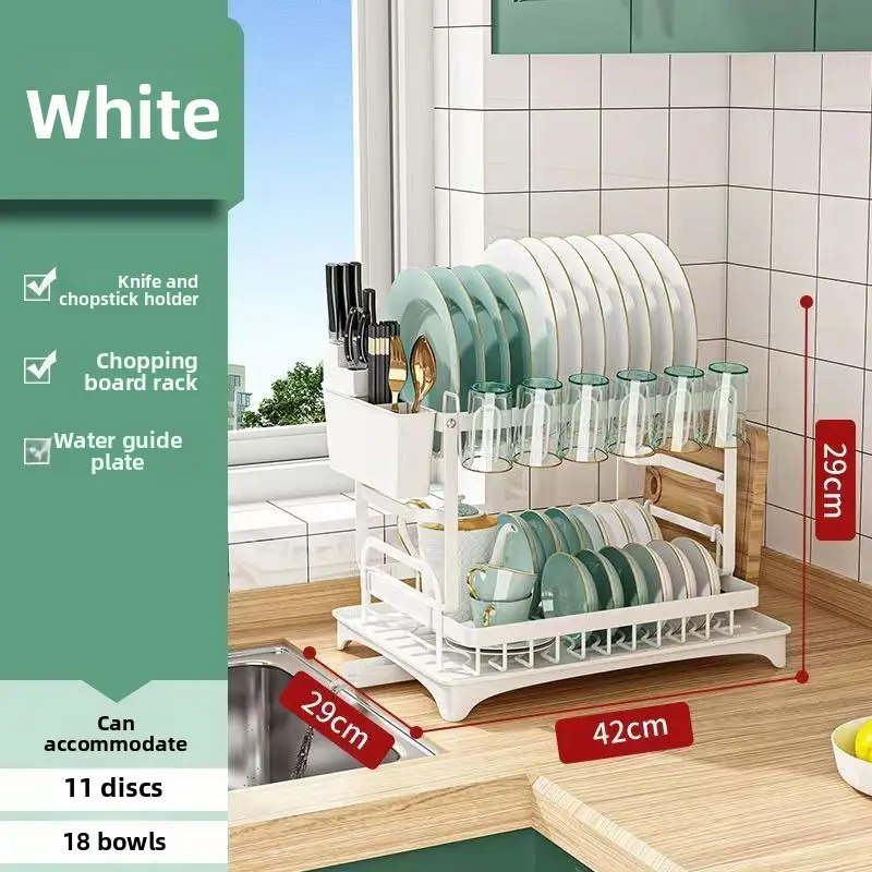 White Double Layer Dish Rack (Fully Equipped)