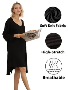 FT FENTENG Women's Chic Ribbed Knit Matching Homewear for Home & Casual Outing Soft Nightwear Essential Long Sleeve Pjs with High Stretch Fabric style Womenswear