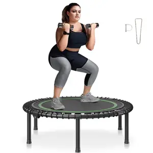 VEVOR Foldable Mini Trampoline, 40 Inch Fitness Rebounder, Max Load 330lbs Exercise Trampoline, Stable Quiet Trampoline with 4 Level Height Adjustable Foam Handle, for Adults Indoor/Garden Workout