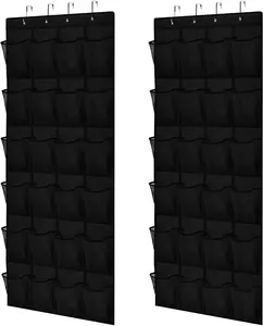 Over the Door Shoe Organizer, 2 Pack, 24 Breathable Mesh Pockets, Space Saving Hanging Storage Holder, Closet Rack Hanger Holds Up to 40 lbs, Hangs on Closets, Shoes, Accessories, Black Installation Room