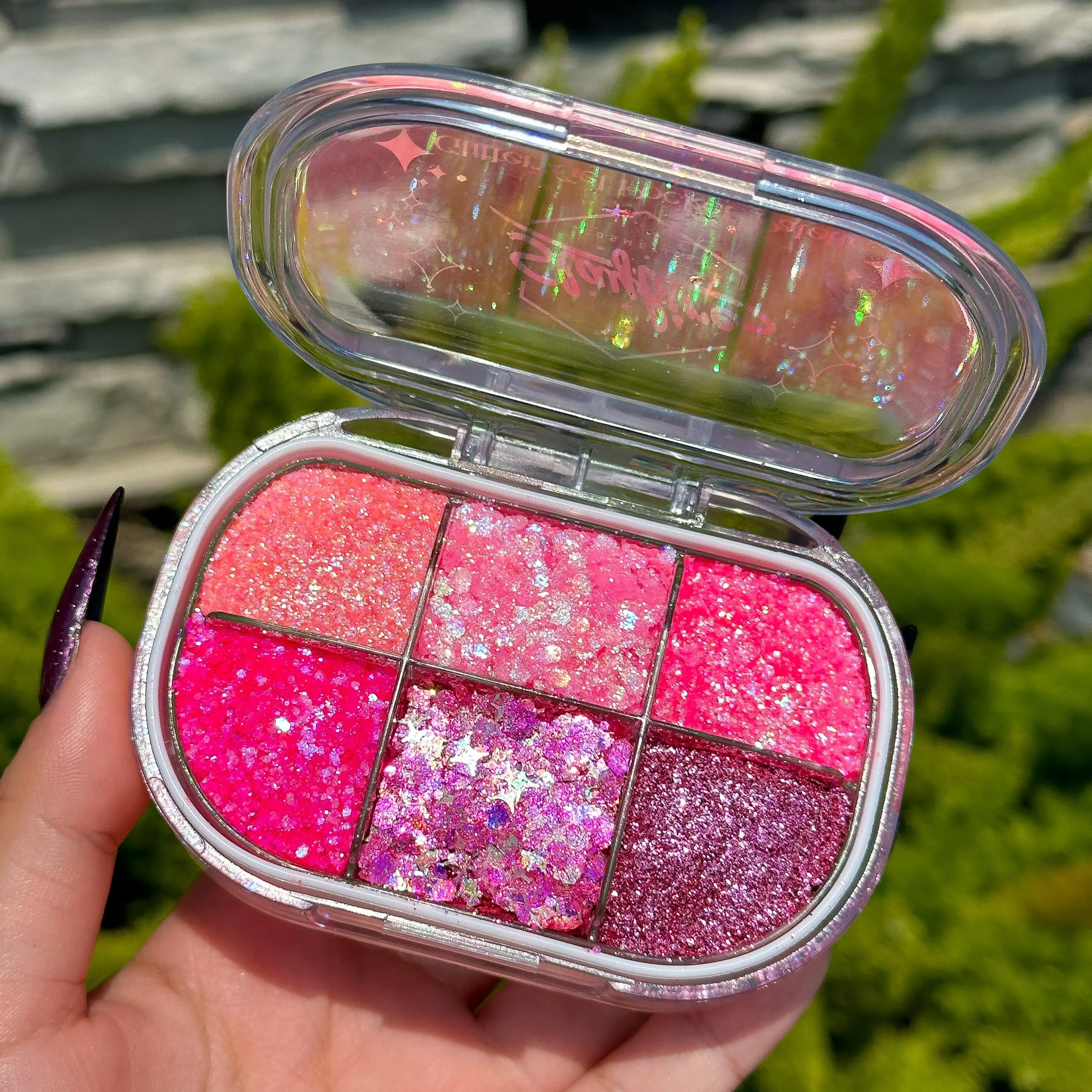 Think Pink - Glitter Gel Pocket Palette (6 Pink colors) Slayfire Cosmetics Handmade Makeup Eyeshadow and Body Glitter