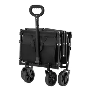 Collapsible Wagon Cart 225LBS, Foldable Utility Wagons with All-Terrain Wheel, 120L Large Capacity Beach Wagon with Adjustable Handle, Portable Outdoor Cart for Garden, Shopping, Camping