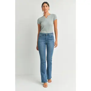Dolly Long High Rise Skinny Flare Medium Blue Denim Jeans