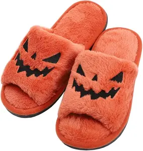 Spooky Slides Halloween Pumpkin Slippers For Women Men, Jack O Lantern Slides, Soft Cozy Cute Slippers, Indoor & Outdoor Fuzzy Warm Slippers, Gifts For Girls Girlfriend Men Fur Slides