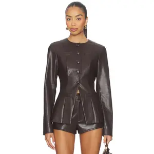 ALL THE WAYS Vandellia Faux Leather Blazer in Chocolate