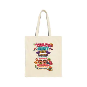 Crazy Aunt Life tote bag | Funny aunt phrase, colorful illustration