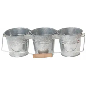 212 MAIN Galvanized 3-Pail Planter Set, 14.5in. x 4.75in., with Handle for Home Improvement and Garden Supplies Use, 3-Pail Set, Metal Patio Planter, Outdoor Metal Planter