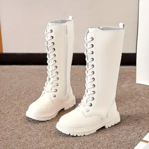 Girls' Autumn Winter Zipper High-Top Boots - Knee-Length Round Toe Boots with Contrast Stitching, Brown & Black Casual & Formal Footwear, Cowgirl Boots, Stylish Outerwear Footwear, Durable Rubber Sole��gift��