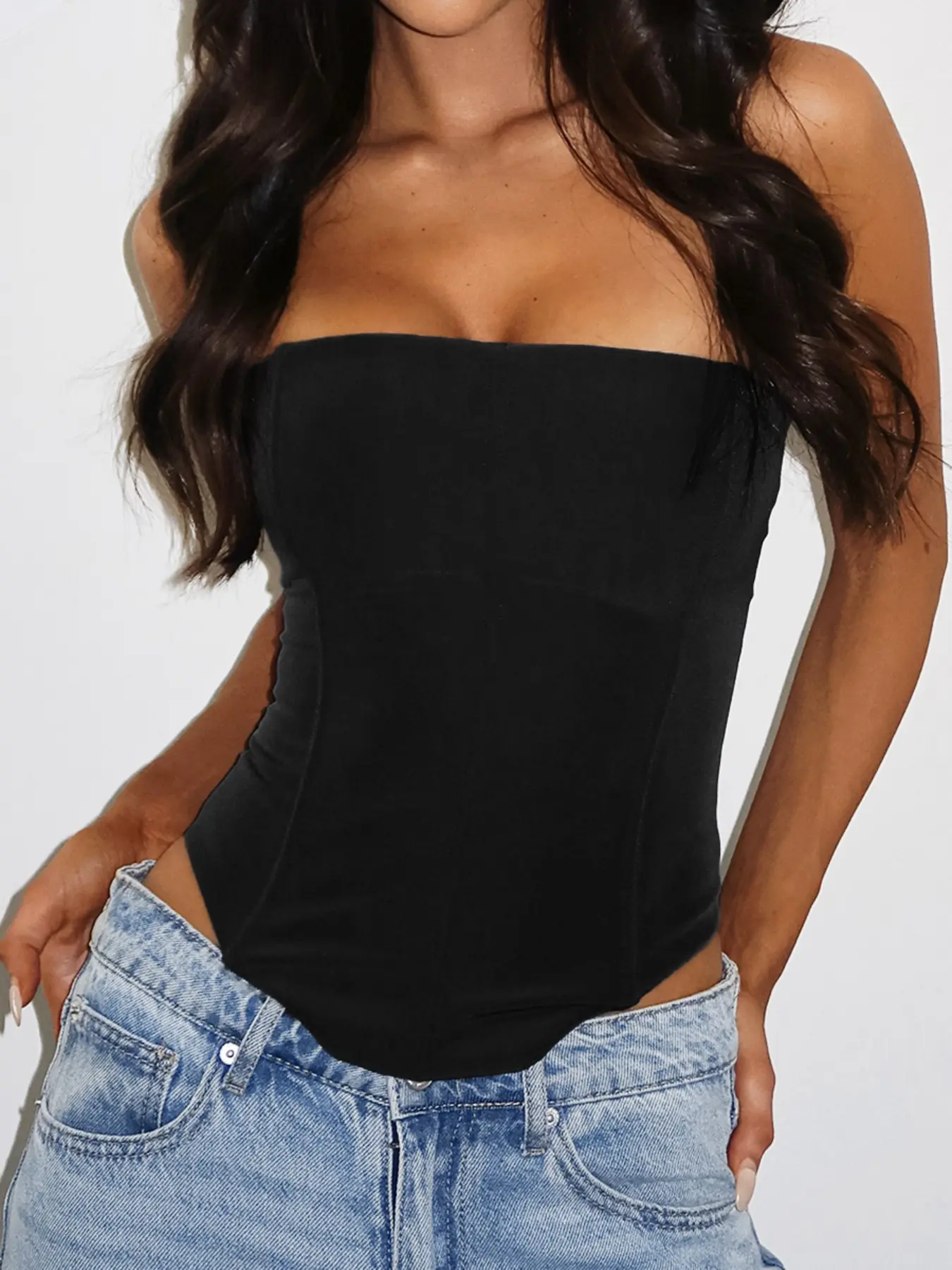Crop Top with Fishbone Design, Adjustable Drawstring Binding, Sexy Style, All-Season Wear, Plain Pattern, No Collar, Tank Tops