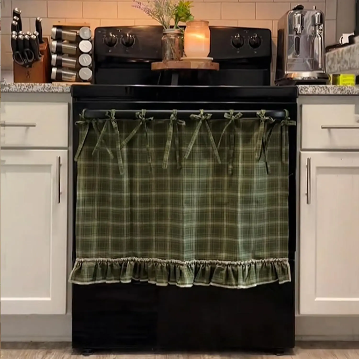 Rustic Oven Skirt Curtain, Tie-Top Design, Heat Resistant, Easy Installation, Farmhouse Kitchen Decor, Covers Oven, Dishwasher, Washer, Stove Curtain, Kitchen Curtains