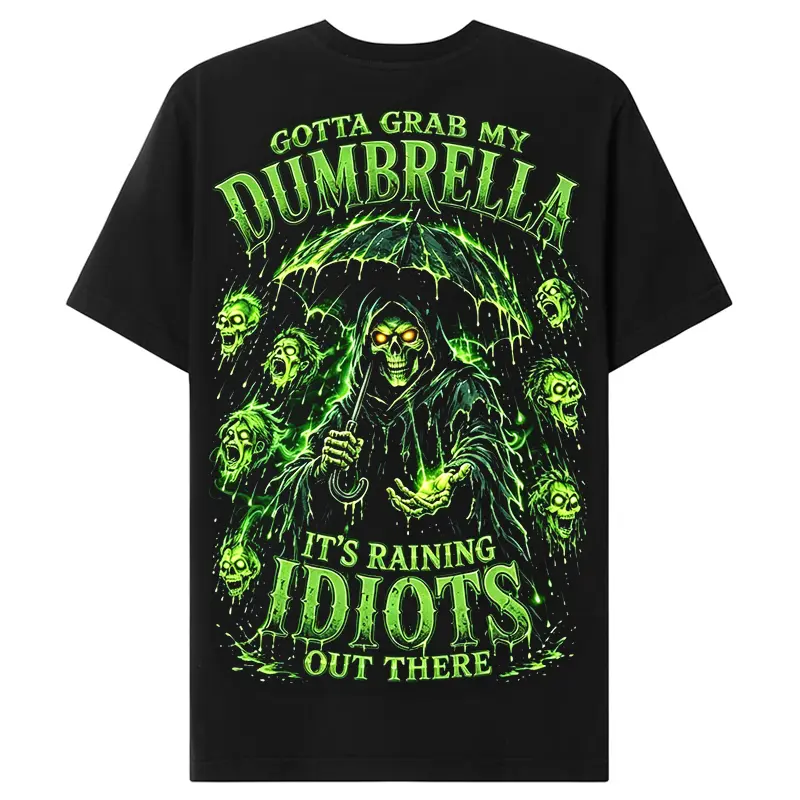 Chaosmoda Generation X Gotta Grab My Dumbrella It's Raining Idiots Out There Custom Year Skull Tee | Vintage Streetwear Shirt for Men Cotton Menswear