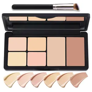 6 Colors Correcting Concealer Cream Contour Palette,Long Lasting Concealer Cream Makeup Palettes with Concealer Brush,Multi-purpose Contouring Liquid Foundation Makeup Kit