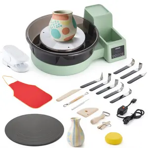 【DealsForYouDays】VEVOR Pottery Wheel for Adults, 14" and 11" Turntables, 450W Electric Table Top Pottery Wheel with Foot Pedal, 30-300 RPM Adjustable Speed, Detachable Basin, for Beginners, DIY Clay Art Craft, Green