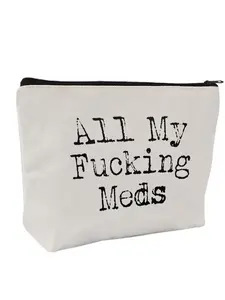 Letter Print Canvas Makeup Bag, Travel Accessories, Zipper Makeup Organizer Pouch, Versatile Storage Bag for Travel, Office, Home, Everyday Bags, Cosmetic Pouch