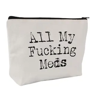 Letter Print Canvas Makeup Bag, Travel Accessories, Zipper Makeup Organizer Pouch, Versatile Storage Bag for Travel, Office, Home, Everyday Bags, Cosmetic Pouch