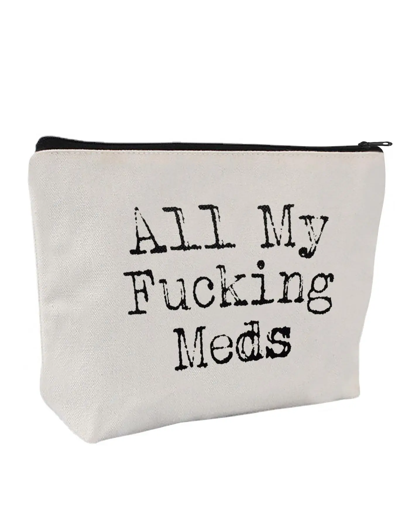 Letter Print Canvas Makeup Bag, Travel Accessories, Zipper Makeup Organizer Pouch, Versatile Storage Bag for Travel, Office, Home, Everyday Bags, Cosm