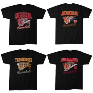 Vintage College Basketball Graphic T Shirt Black Retro Hoop Net Sports Tee Unisex Streetwear Fan Gift March Tournament Style Top