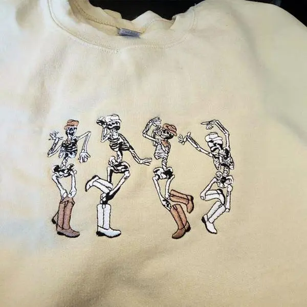 [Made in US] Dancing Skeletons Sweatshirt, Halloween Crewneck Embroidered