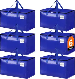 Moving Bags-Heavy Duty Moving Boxes, Storage Totes with Zipper, Reinforced Handles and Tag Pocket-Collapsible Moving Supplies for moving, Storage and Travel 93L(Blue-6 Pack)