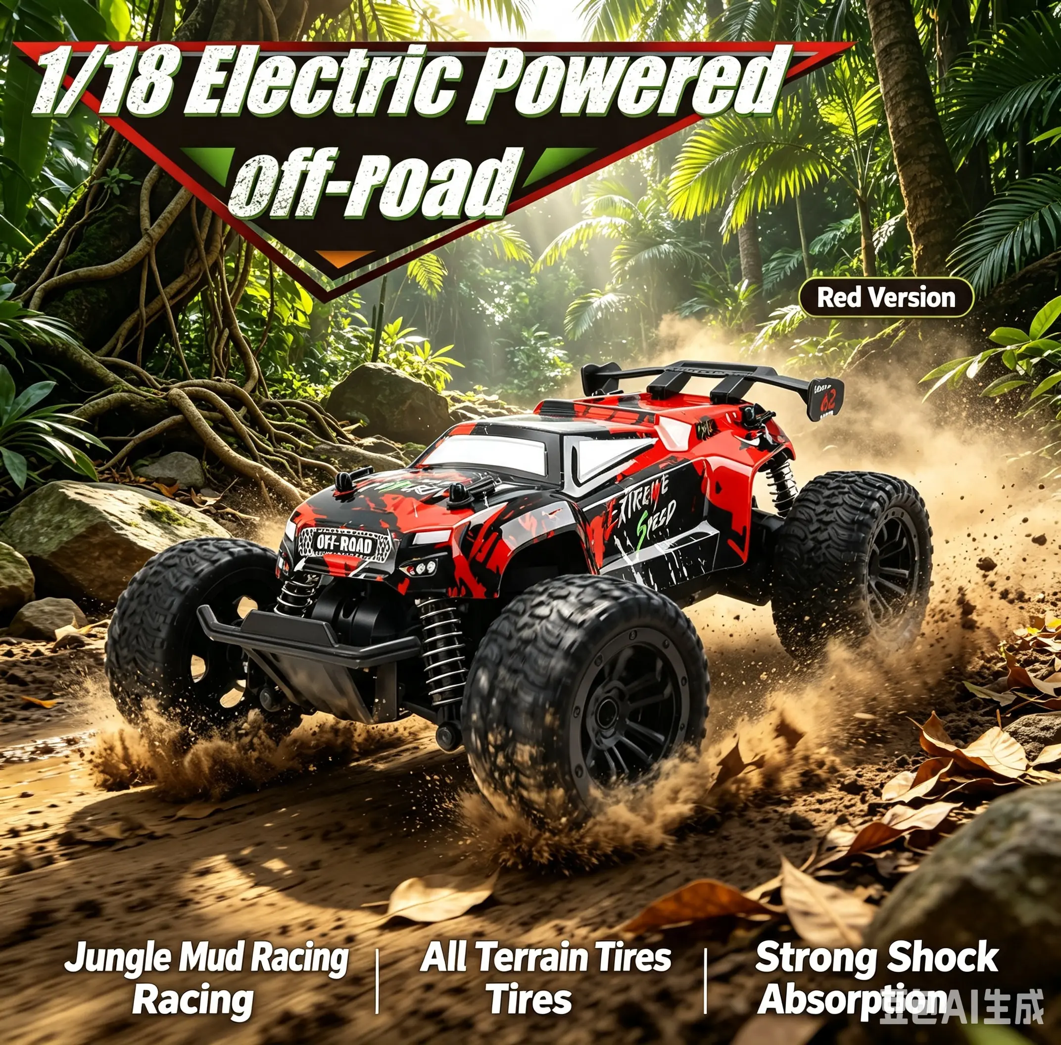 1/18 Scale RC Monster Truck 2.4GHz Electric Remote Control Car, High Speed All-Terrain Off-Road Vehicle, Shockproof Anti-Skid RC Truck, Outdoor Racing Toy, Ideal Holiday & Birthday Gift for Boys,Car with Light Strips,desktop,entertainm,chri,excavator,kids