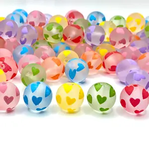 Full of Love Acrylic Printed Beads - 16mm Round Shape Beads with Printed Hearts for Beading & Jewelry Making DIY Supplies