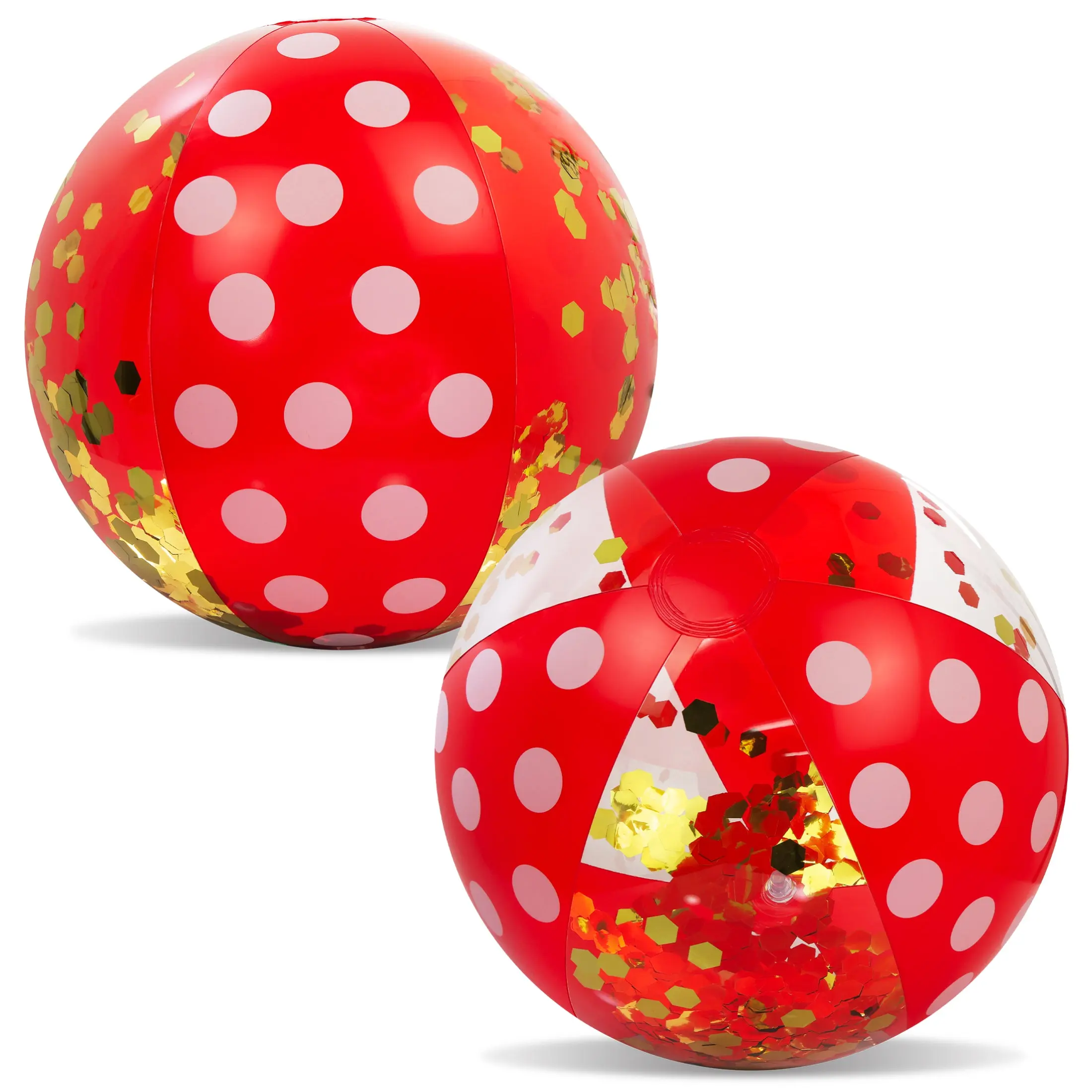 POZA 16-in Bright Design Ball Shape Polka Dot PVC Vinyl Inflatable Beach Ball, Red-Gold - Set of 2, Easy-to-Toss Sports Outdoor Toy for 4-6 Years Olds, Ideal for Beach & Pool Games