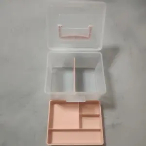 Portable Plastic Storage Box for Beauty Ornaments, Hair Nail Accessories, Cosmetic Case with Handle, Removable Tray, Divider, Sewing Box Organizer